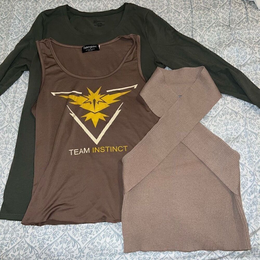 3 shirts Pokémon Team instinct tank top, knit sweater halter, long sleeve lightw